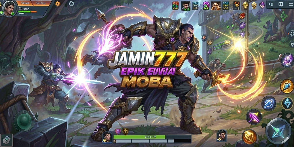 Tangkapan layar gameplay seru dari JAMIN777 yang menampilkan pertarungan MOBA.