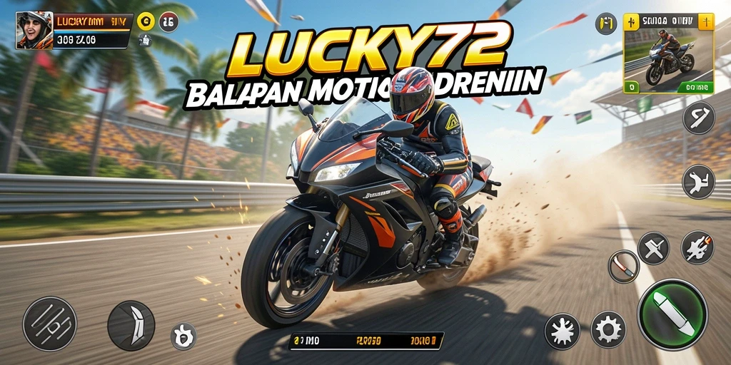 Gameplay seru balapan motor di LUCKY72, penuh aksi dan kecepatan.