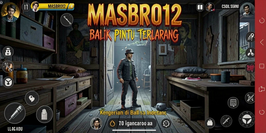 Screenshot utama menunjukkan suasana mencekam dalam gameplay MASBRO12.