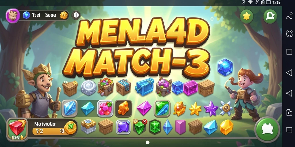 Tampilan indah permainan Match-3 MENARA4D dengan tantangan mencocokkan item.
